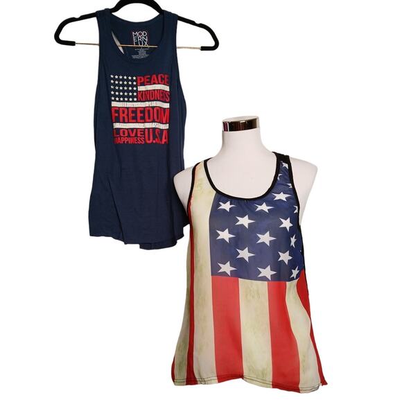 Patriotic tank top bundle lot of 2 American Flag freedom Small Freedom Peace - Picture 1 of 9